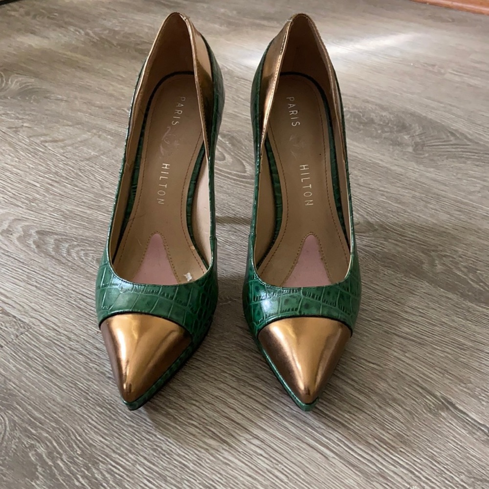Samara Paris Hilton Green/Gold Croc Capped Toe
